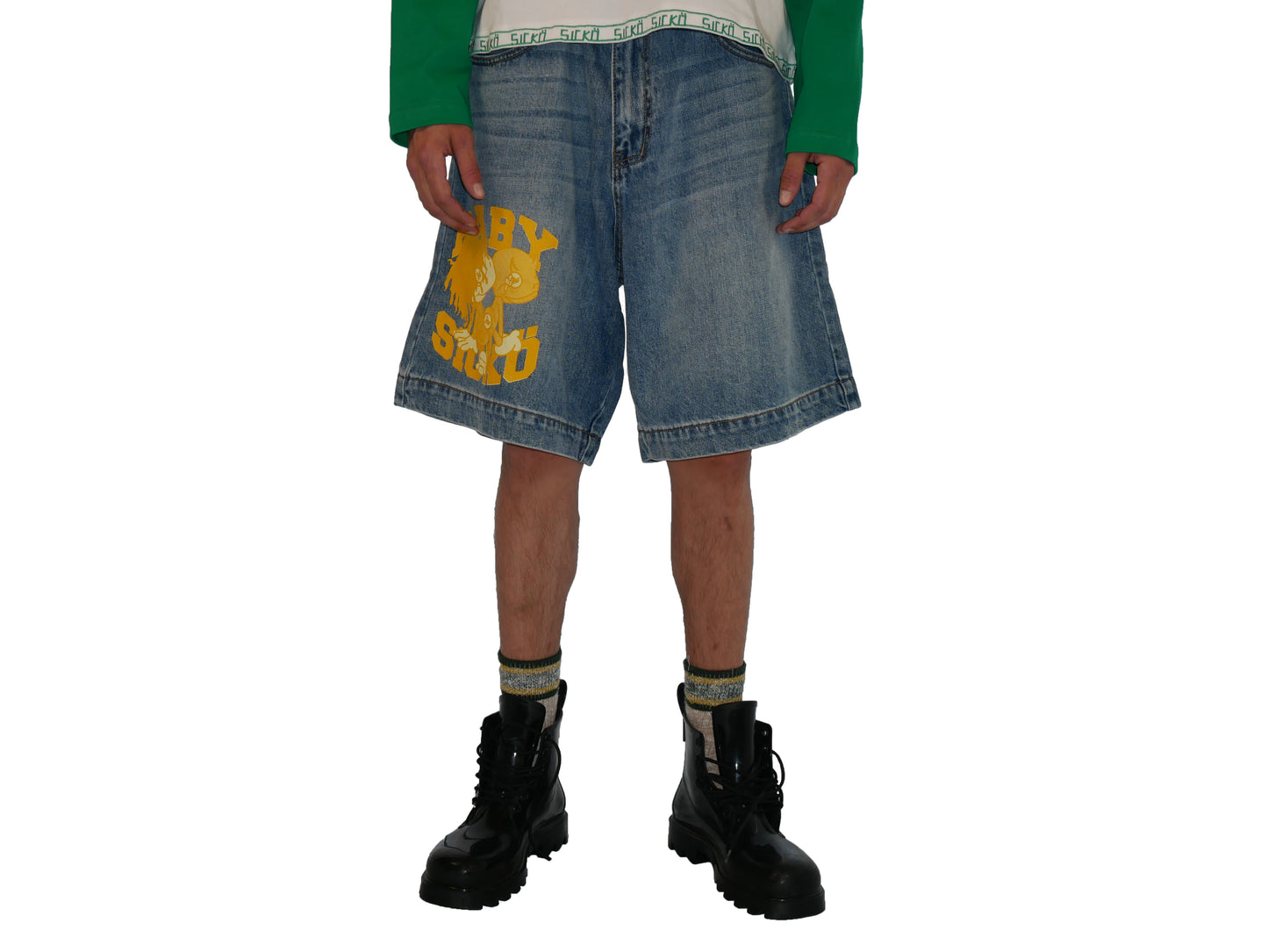 Sicko Baby Sicko Shorts Yellow On Indigo