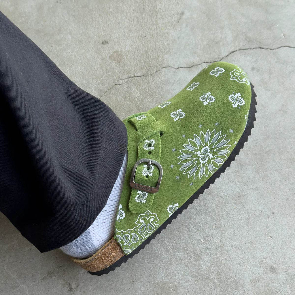 Bravest Studios Suede Paisley Clogs in Green - Hesperia