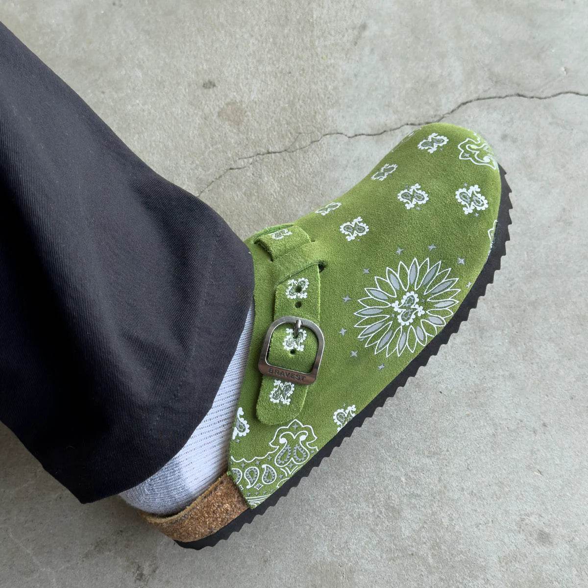 Bravest Studios Suede Paisley Clogs in Green - Hesperia