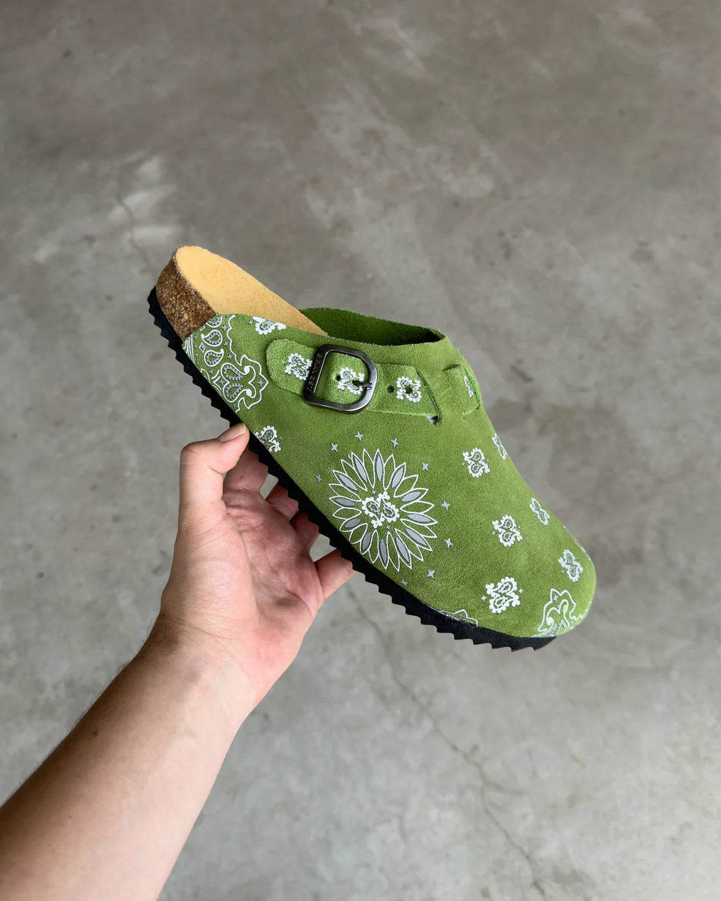 Bravest Studios Suede Paisley Clogs in Green - Hesperia
