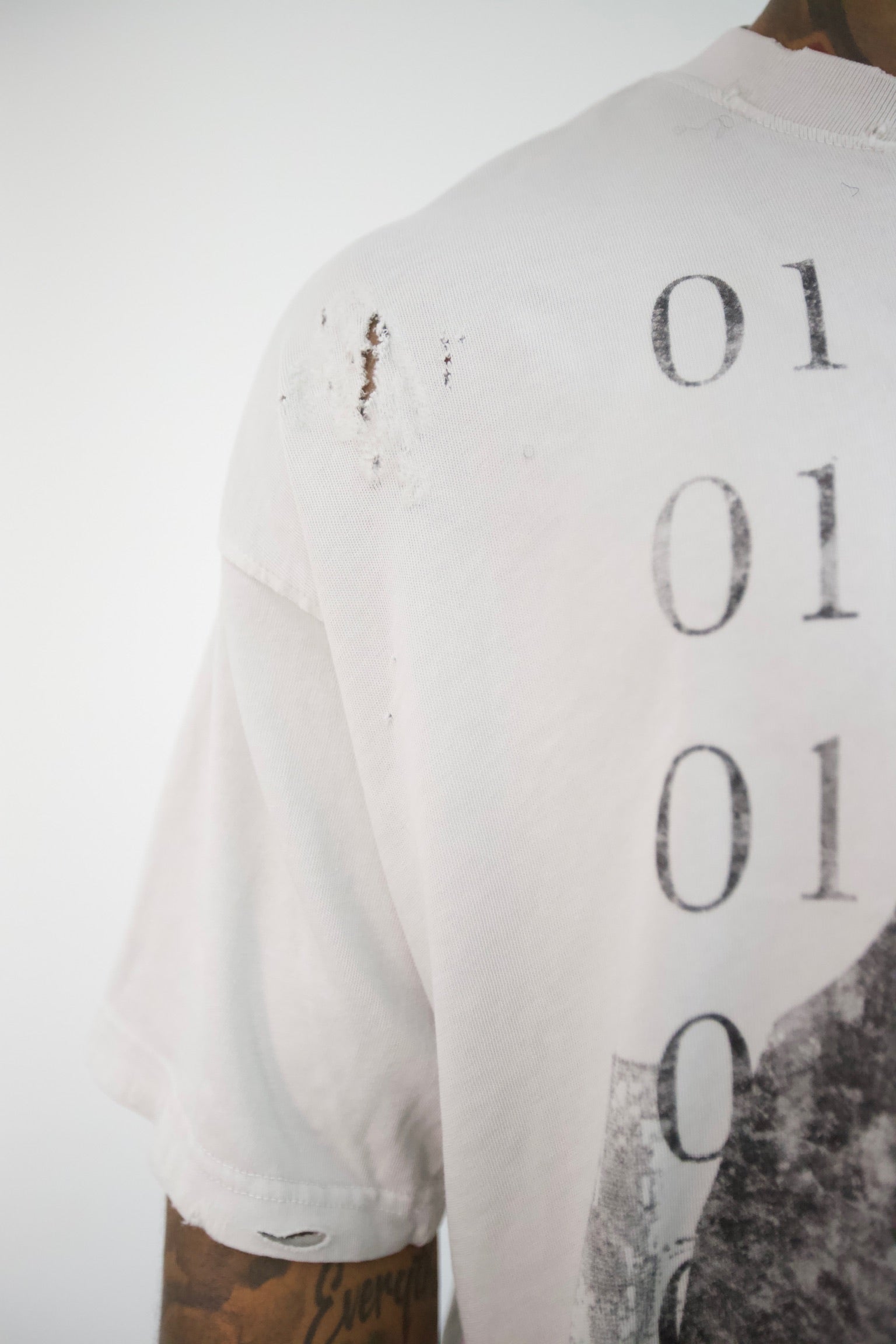 Binary Code Oversized Tee — full front on model