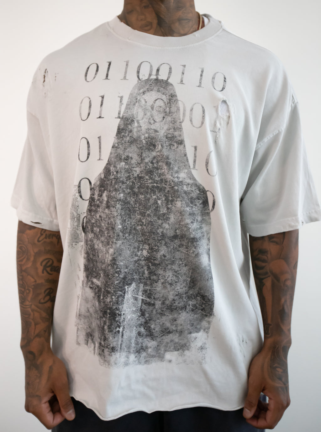 Binary Code Oversized Tee — Off White