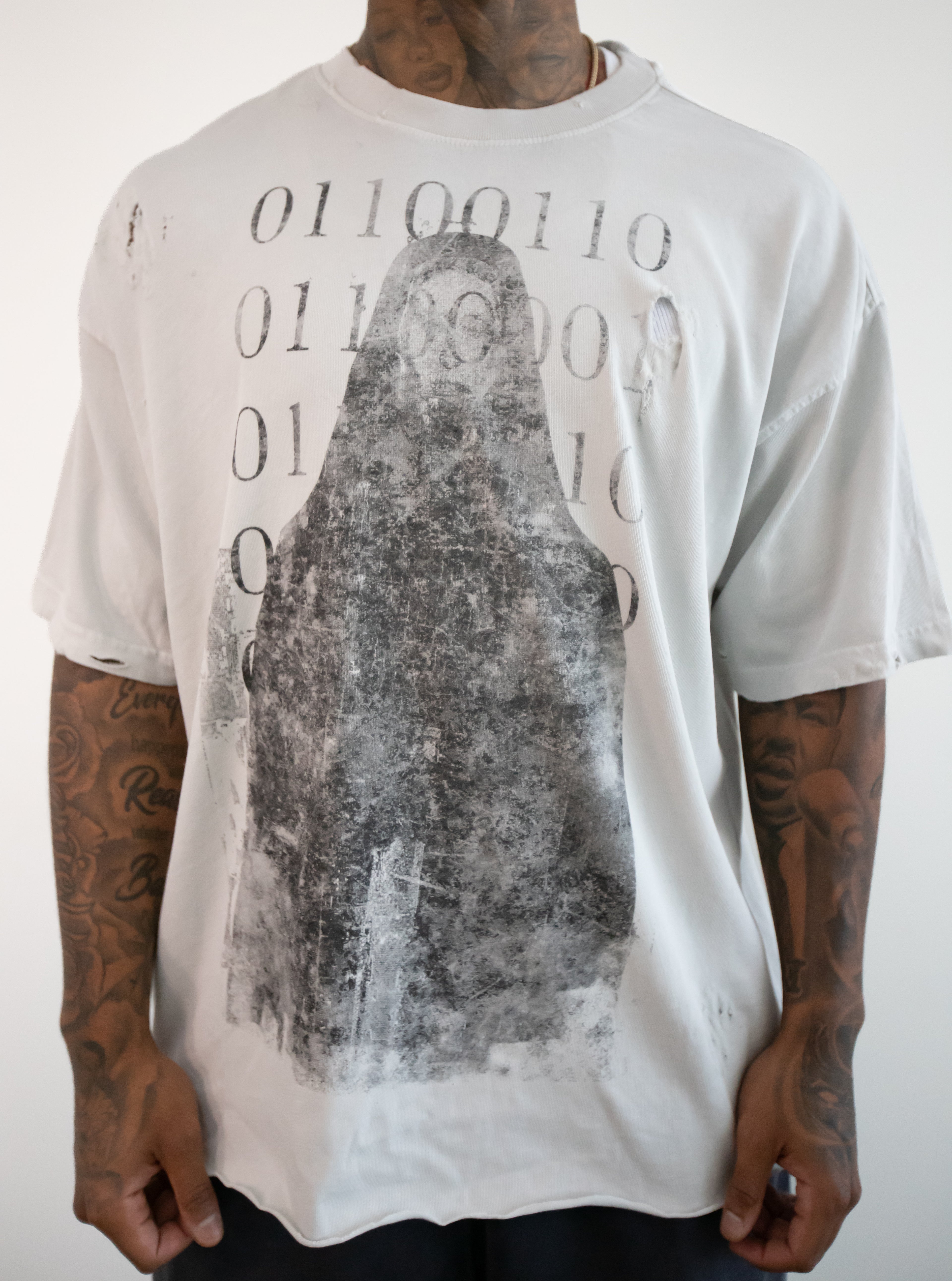 Binary Code Oversized Tee — Off White