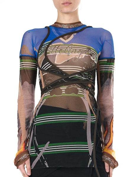 Multicolor Mesh Deconstructed Longsleeve T-shirt - Hesperia