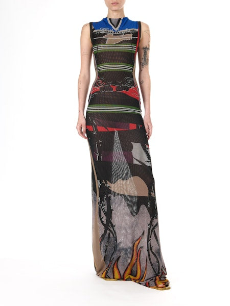 Multicolor Mesh Maxi Dress