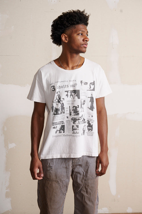 De La Tombe Anti-Psychotic Blues tee in faded white