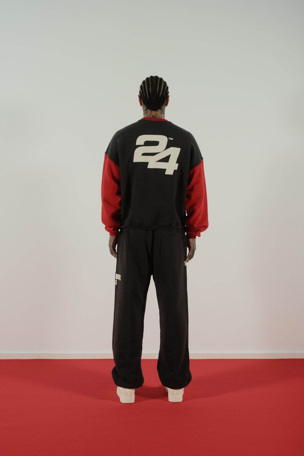 Summer Games SG24 Contrast Crewneck Sweatshirt in Black & Scripted Red - Hesperia