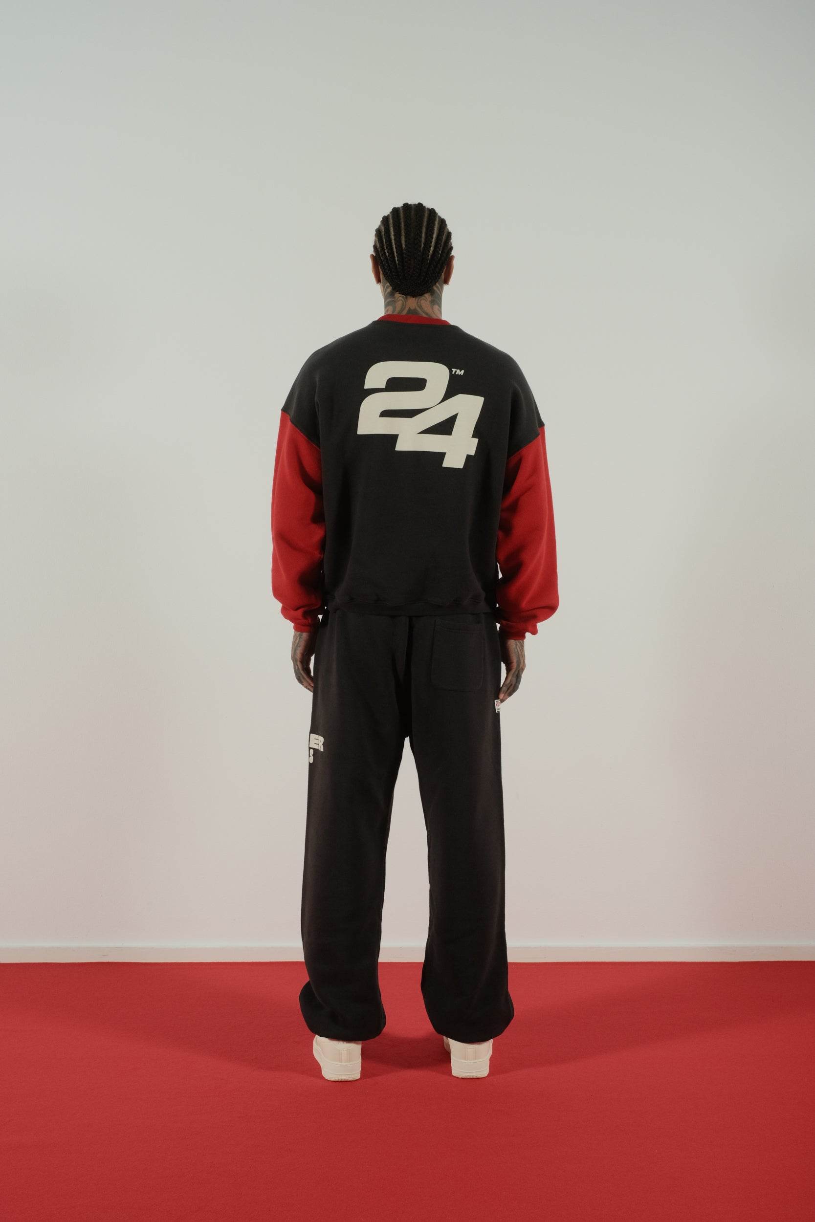 Summer Games SG24 Contrast Crewneck Sweatshirt in Black & Scripted Red - Hesperia