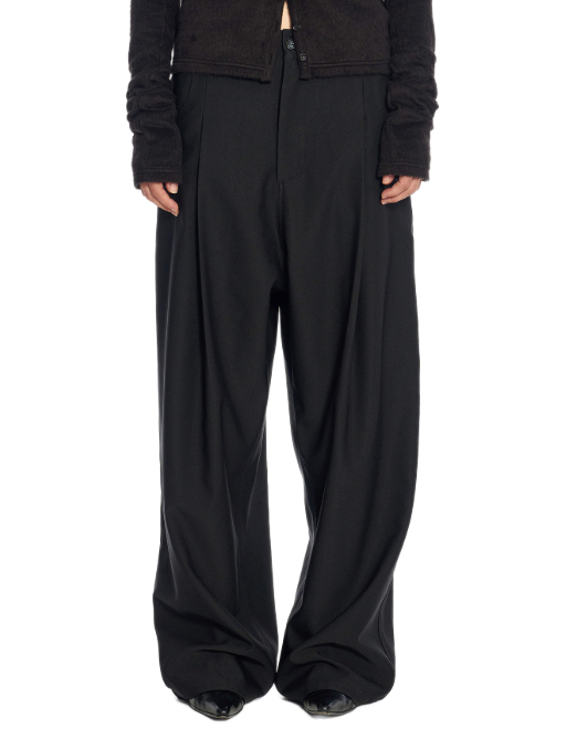 Labeless Wide Tuck Trousers In Black