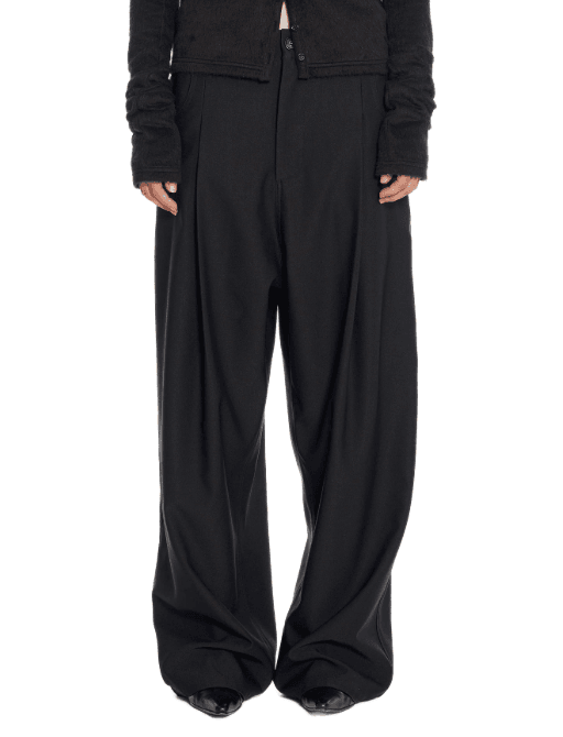 Labeless Wide Tuck Trousers In Black - Hesperia