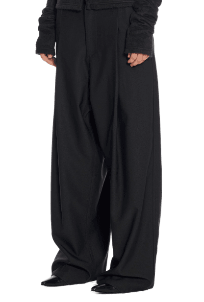 Labeless Wide Tuck Trousers In Black - Hesperia