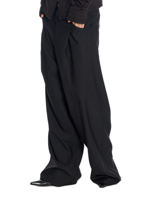 Labeless Wide Tuck Trousers In Black