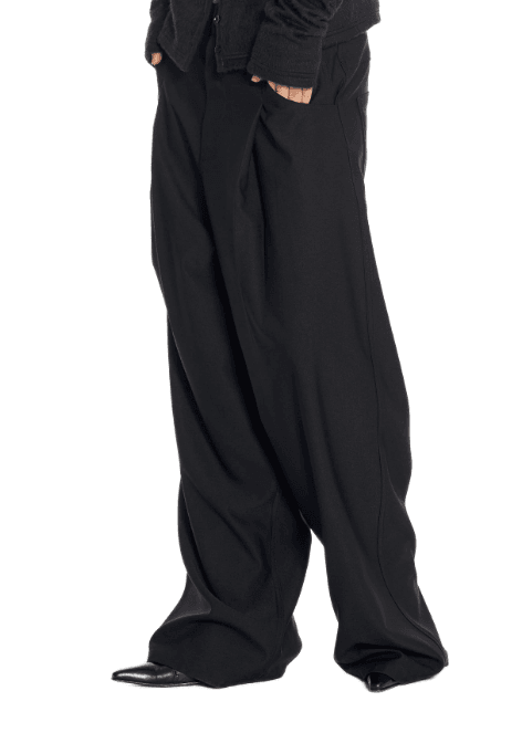 Labeless Wide Tuck Trousers In Black - Hesperia