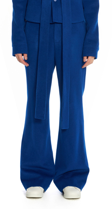 Labeless Blue Wool Flare Trousers