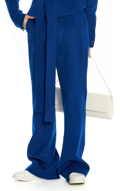 Labeless Blue Wool Flare Trousers