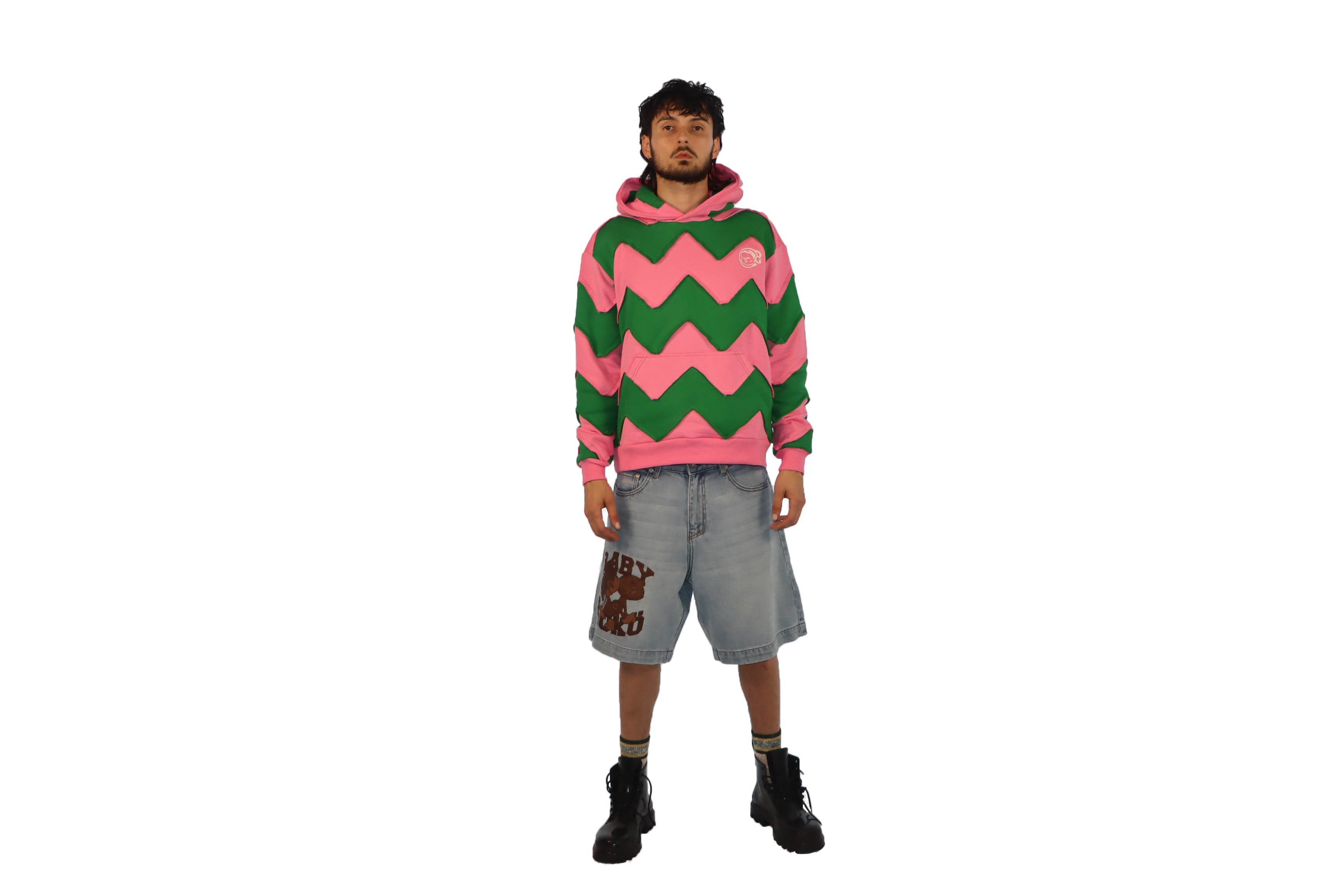 Sicko ZigZag Hoodie In Pink/Green - Hesperia