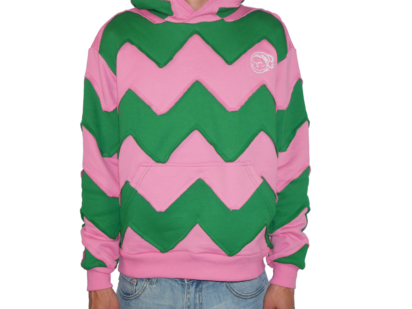 Sicko ZigZag Hoodie In Pink/Green