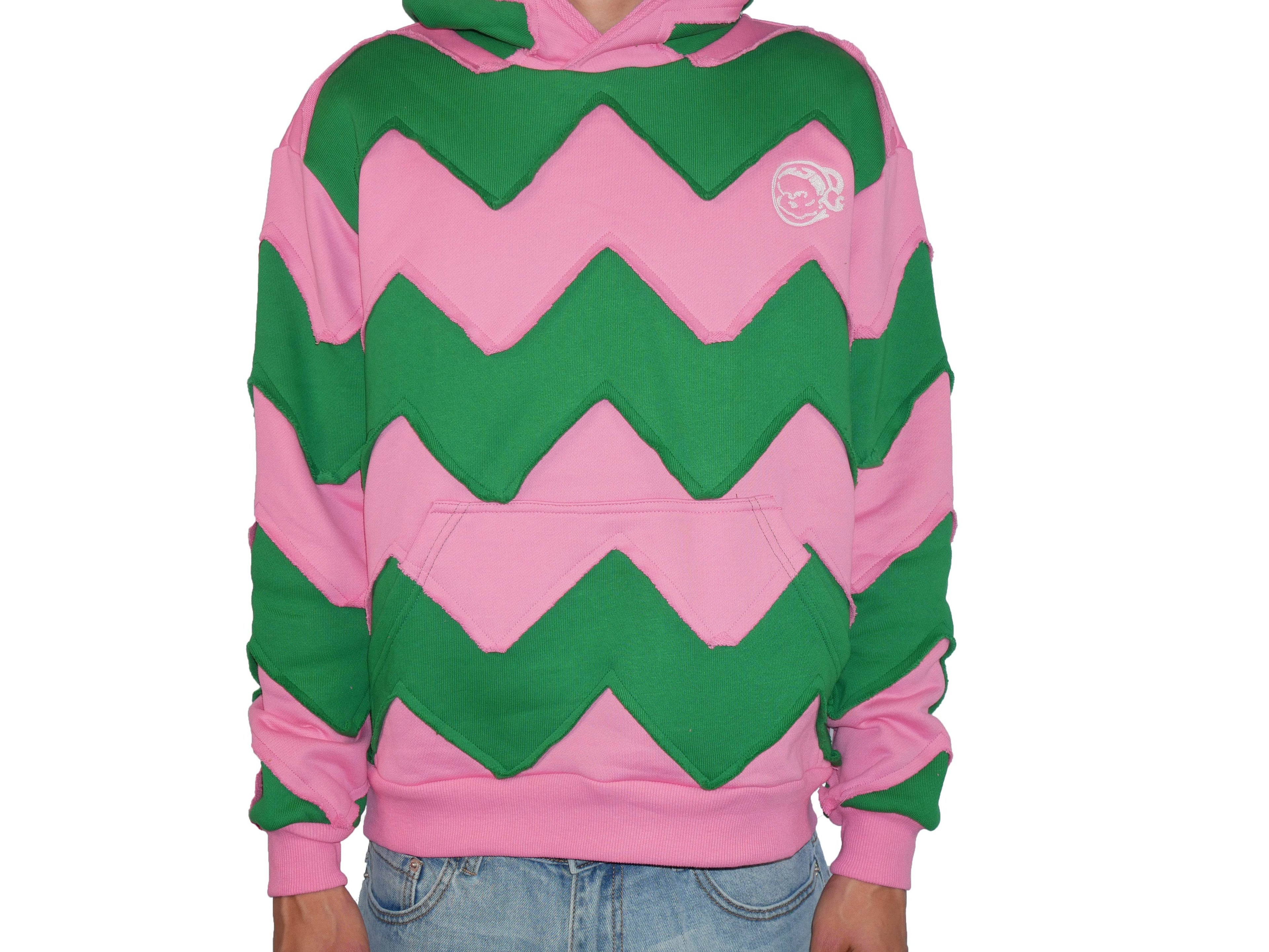 Sicko ZigZag Hoodie In Pink/Green - Hesperia