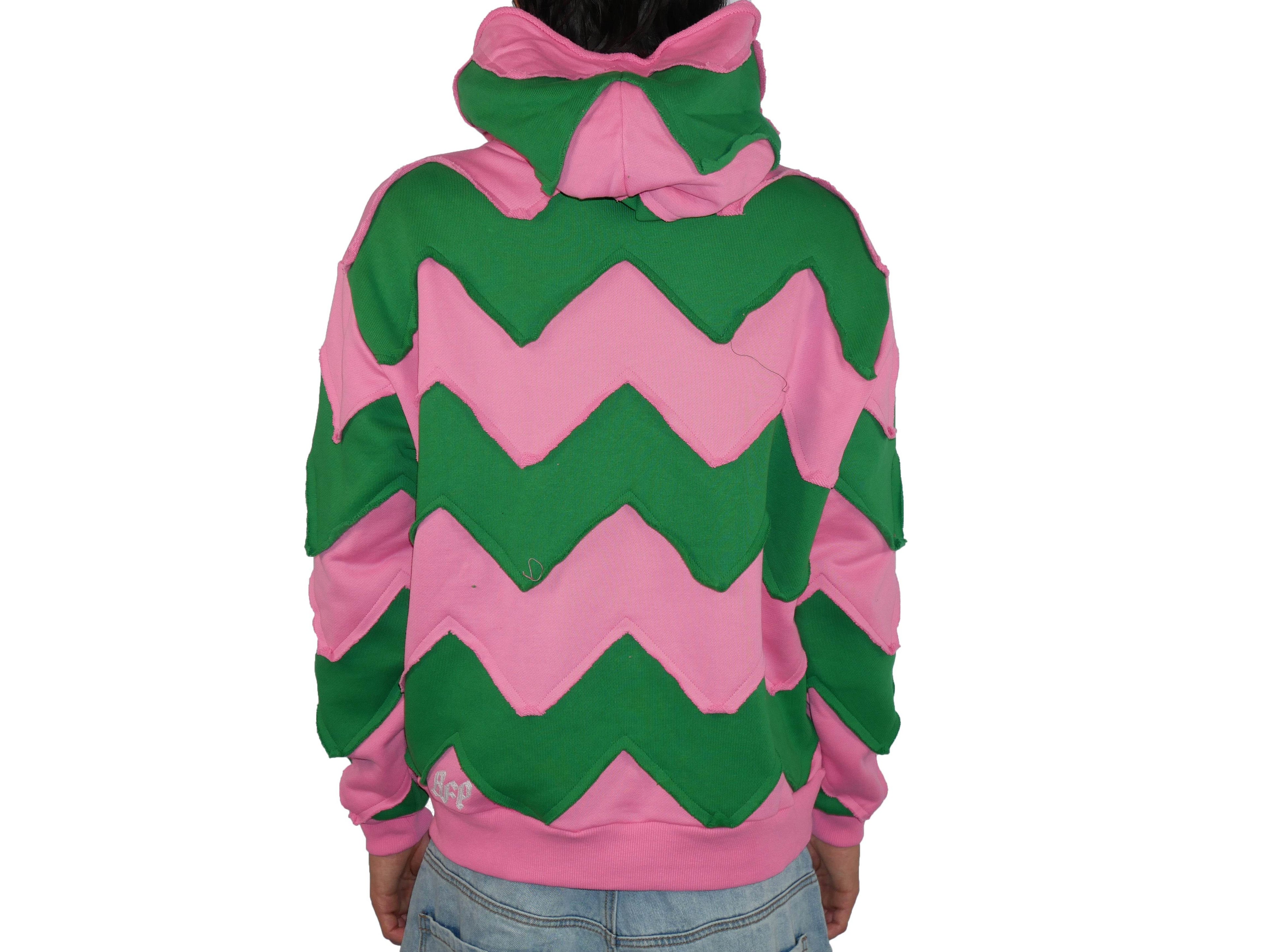Sicko ZigZag Hoodie In Pink/Green - Hesperia