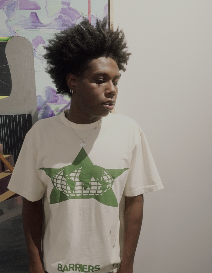 Distressed Star Ringer Tee Off White