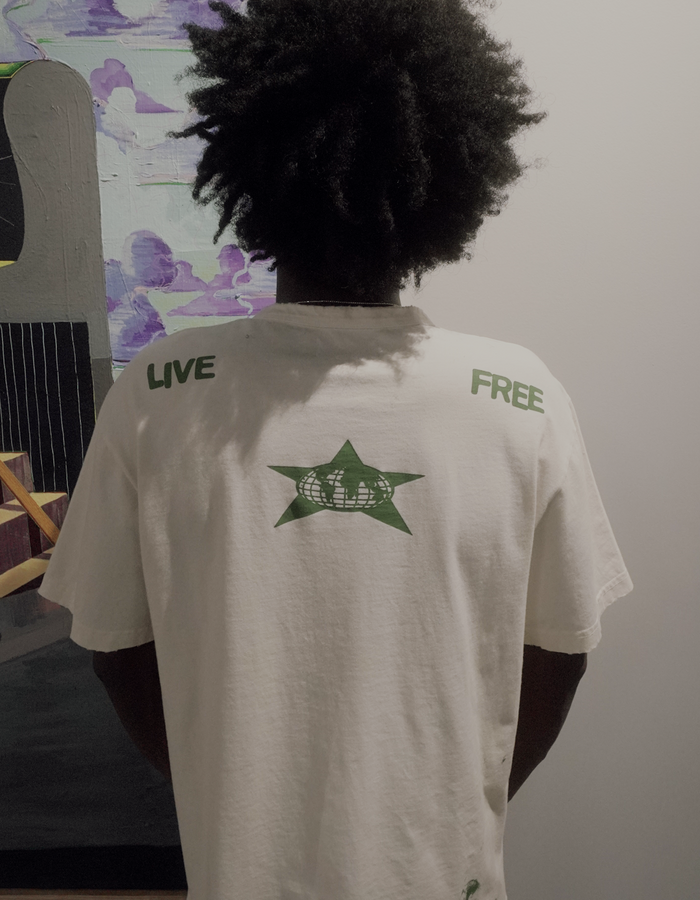 Distressed Star Ringer Tee Off White