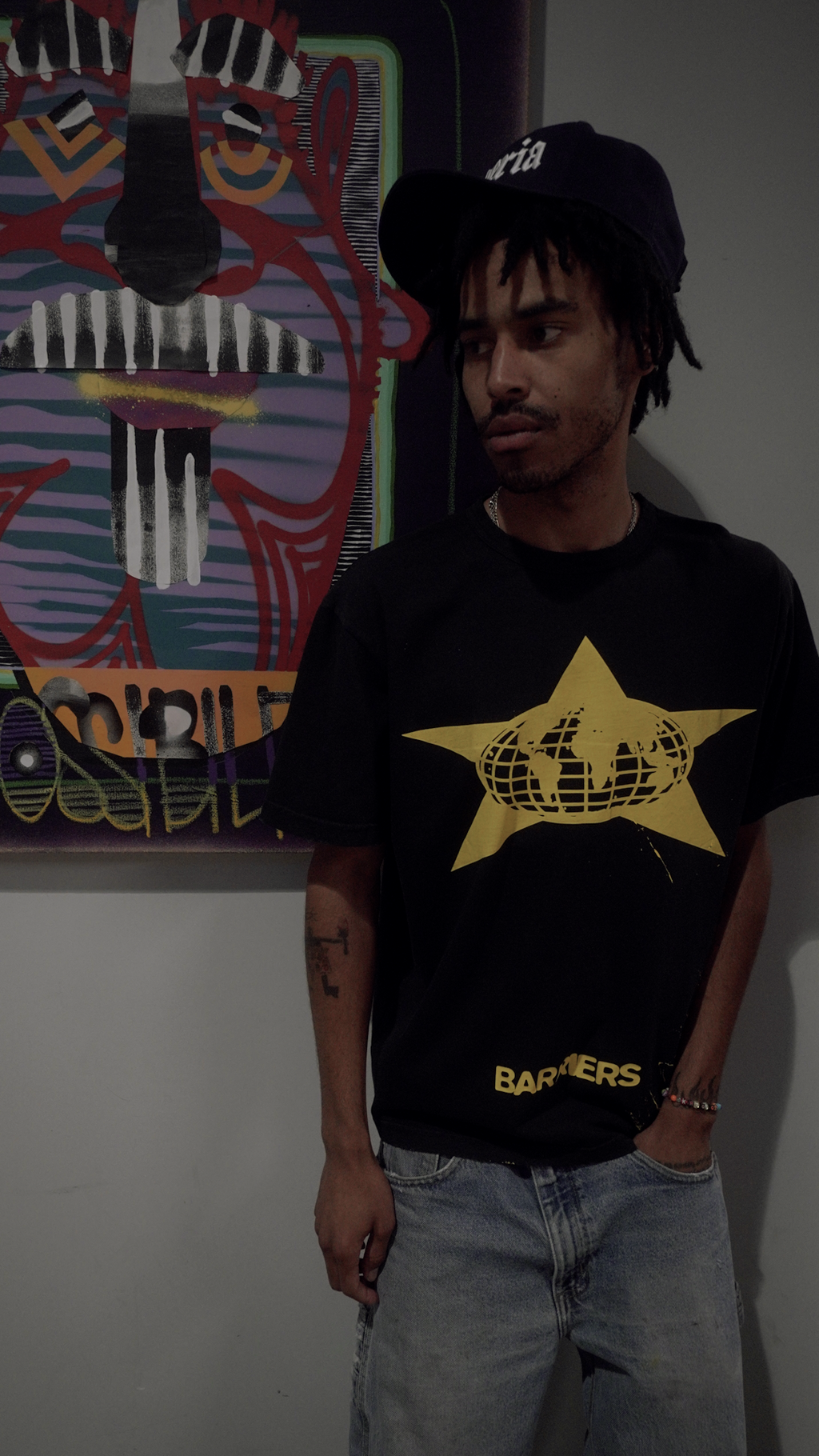 Distressed Star Ringer Tee Vintage Black