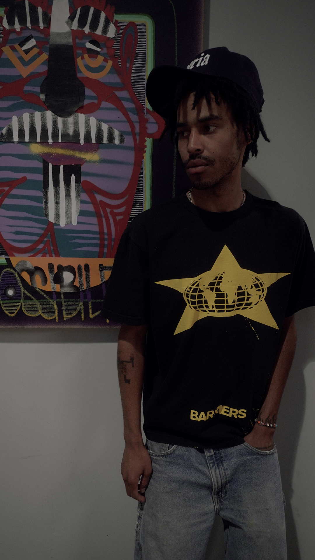 Distressed Star Ringer Tee Vintage Black